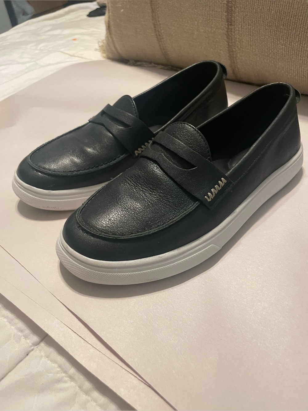 Patina by Portland Leather Boardwalk Penny Loafer Sneakers Black Leather Sz 7.5